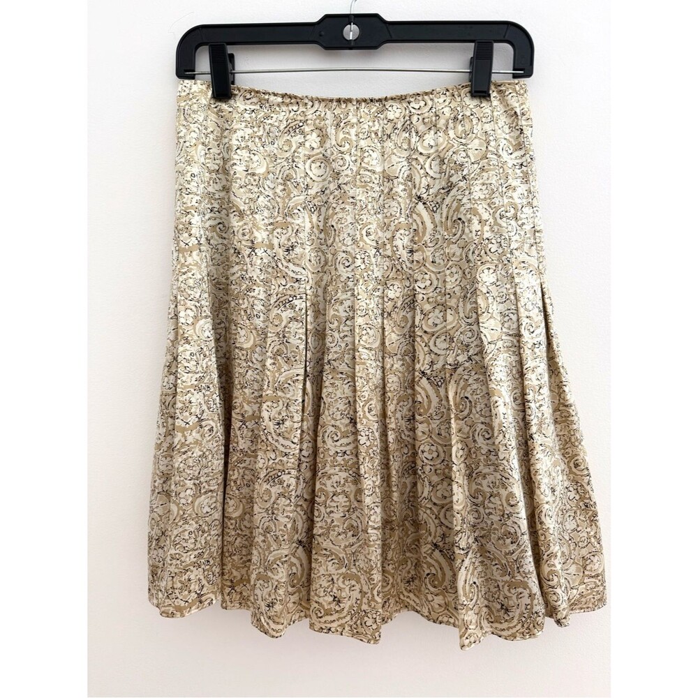 TAHARI 100% SILK skirt Above the knee Paisley line tan beige size 4